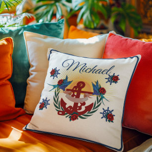 Nautic Anchor Floral Red Blue Kissen