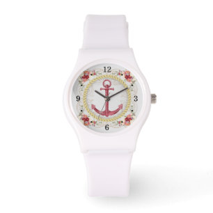 Nautic Anchor & Floral Roseate Sporty Watch Armbanduhr