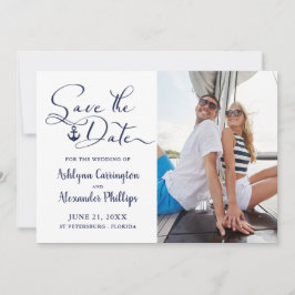 Nautic Anchor Foto Script Typografy Navy Blue Save The Date