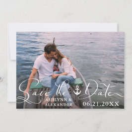 Nautic Anchor Foto Script Typografy Navy Blue Save The Date