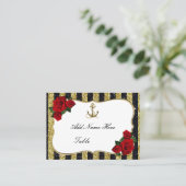 Nautic Anchor Gold Black Stripe Platzkarte (Stehend Vorderseite)