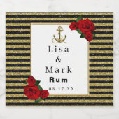 Nautic Anchor Gold Black Stripes Alkoholflaschenetikett (Einzelnes Label)