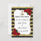 Nautic Anchor Gold Black Stripes Save the Date RSVP Karte (Vorderseite)