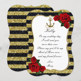 Nautic Anchor Gold Black Stripes Trauzeugin Einladung