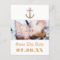 Nautic Anchor Gold Glitzer Glam Foto Postkarte