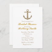 Nautic Anchor Gold Glitzer Glam Party Einladung (Vorne/Hinten)