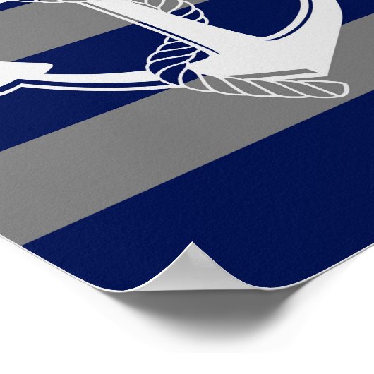 Nautic Anchor, Grau & Blau, Wall Art Print Poster (Ecke)
