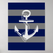 Nautic Anchor, Grau & Blau, Wall Art Print Poster (Vorne)