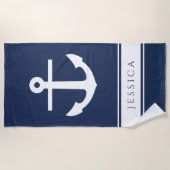 Nautic Anchor Individuelle Name Navy Blue Strandtuch (Vorderseite)