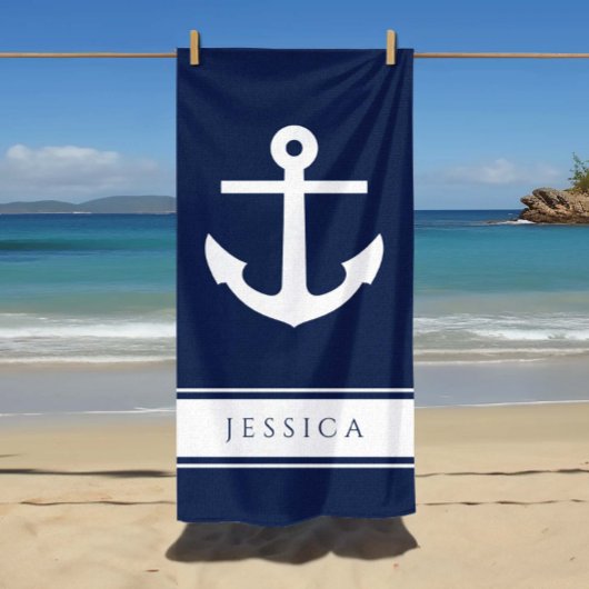 Nautic Anchor Individuelle Name Navy Blue Strandtuch