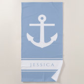 Nautic Anchor Individuelle Name Powder Blue Strandtuch (Vorderseite)