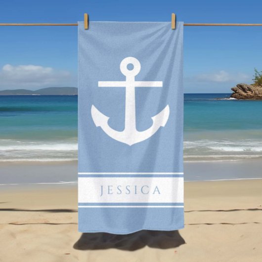 Nautic Anchor Individuelle Name Powder Blue Strandtuch