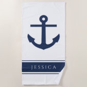 Nautic Anchor Individuelle Name Powder Blue Strandtuch (Vorderseite)