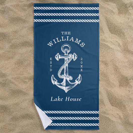 Nautic Anchor Lake House Navy Blue Strandtuch