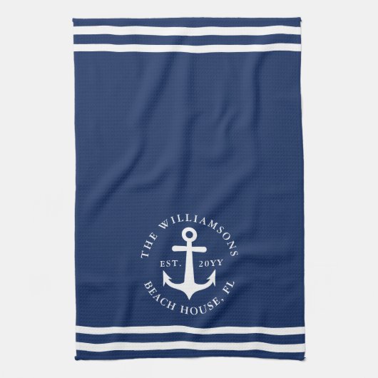 Nautic Anchor Light Navy Blue Mit Monogramm Geschirrtuch (Vertikal)