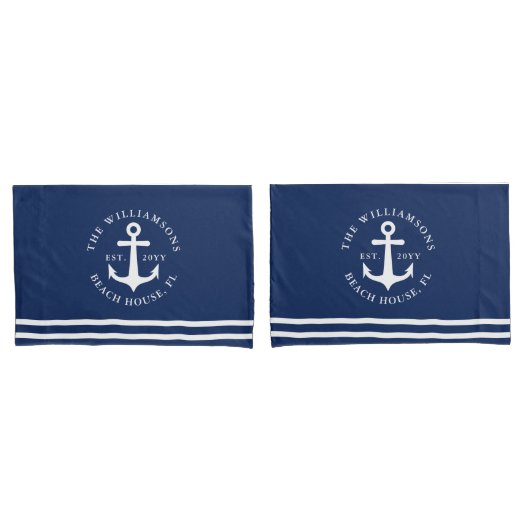 Nautic Anchor Light Navy Blue und White Kissenbezug (Vorderseite-Set)