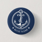 Nautic Anchor Logo Navy Blue Boat Name Button (Vorderseite)