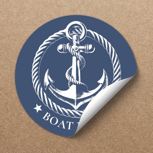 Nautic Anchor Logo Navy Blue Boat Name Runder Aufkleber