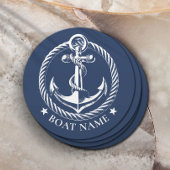 Nautic Anchor Logo Navy Blue Boat Name Runder Pappuntersetzer