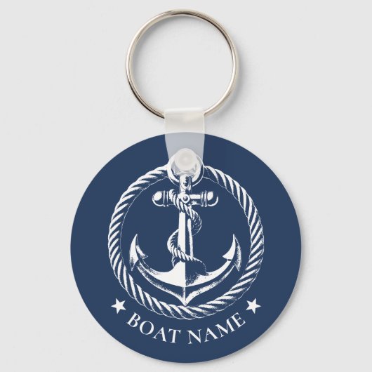 Nautic Anchor Logo Navy Blue Boat Name Schlüsselanhänger (Vorderseite)