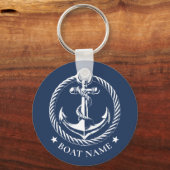 Nautic Anchor Logo Navy Blue Boat Name Schlüsselanhänger (Rückseite)