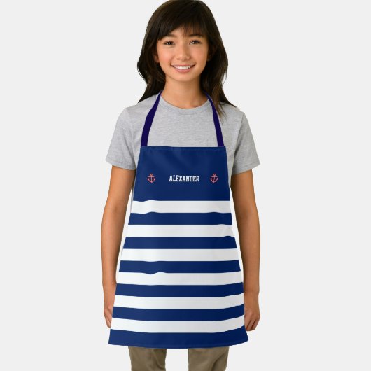 Nautic Anchor Marine Navy Blue White Stripes Apr Schürze (Insitu)
