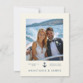 Nautic Anchor Modernes Navy Blue Foto Hochzeit Dankeskarte (Vorderseite)