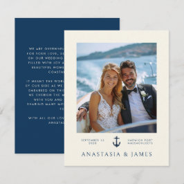 Nautic Anchor Modernes Navy Blue Foto Hochzeit Dankeskarte