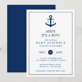 Nautic Anchor Monogram Boy Baby Sprinkle Einladung