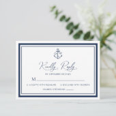 Nautic Anchor Monogram Navy Hochzeit RSVP Karte (Stehend Vorderseite)