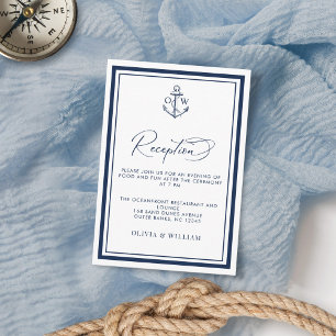 Nautic Anchor Monogram Navy Hochzeitempfang Begleitkarte