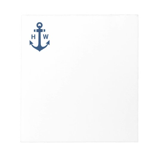 Nautic Anchor Monogram Navy Notizblock (Vorderseite)