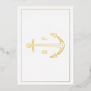 Nautic Anchor Monogram Vielen Dank Note Gold Card  Folieneinladung