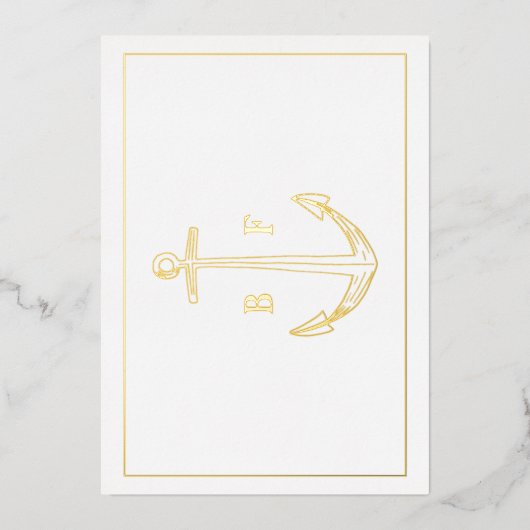 Nautic Anchor Monogram Vielen Dank Note Gold Card Folieneinladung (Vorderseite)