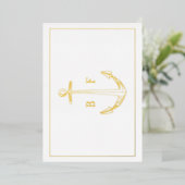 Nautic Anchor Monogram Vielen Dank Note Gold Card Folieneinladung (Stehend vorne)