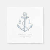 Nautic Anchor Monogram Wedding Dusty Blue Serviette (Vorderseite)