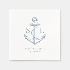 Nautic Anchor Monogram Wedding Dusty Blue Serviette