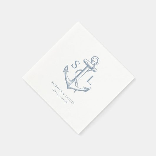 Nautic Anchor Monogram Wedding Dusty Blue Serviette (Ecke)