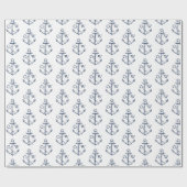 Nautic Anchor Monogram White Navy Geschenkpapier (Flach)