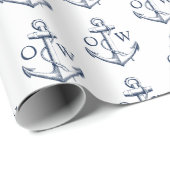 Nautic Anchor Monogram White Navy Geschenkpapier (Rolleneckpunkt)
