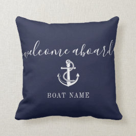 Nautic Anchor Name Navy Blue Willkommen an Bord Kissen