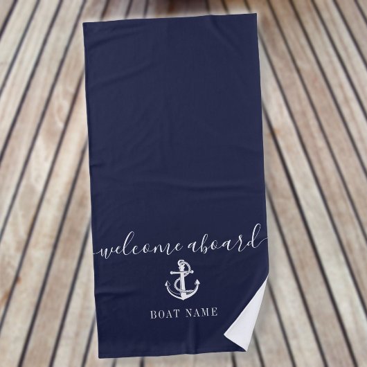 Nautic Anchor Name Navy Blue Willkommen an Bord Strandtuch