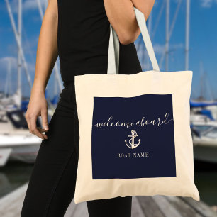 Nautic Anchor Name Navy Blue Willkommen an Bord Tragetasche