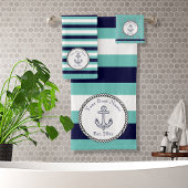 Nautic Anchor Navy Aquamarin White Streifen Badhandtuch Set