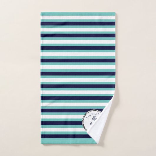 Nautic Anchor Navy Aquamarin White Streifen Badhandtuch Set (Handtuch)