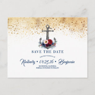 Nautic Anchor Navy Blau und Rot Save the Date Ankündigungspostkarte