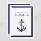 Nautic Anchor Navy Blu Frame 2V Probe Dinner Einladung (Vorne/Hinten)