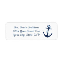 Nautic Anchor Navy Blue Address Sticker Label