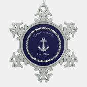 Nautic Anchor Navy Blue and White Keramik Ball Schneeflocken Zinn-Ornament (Vorderseite)