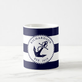 Nautic Anchor Navy Blue and White Stripes Family Kaffeetasse